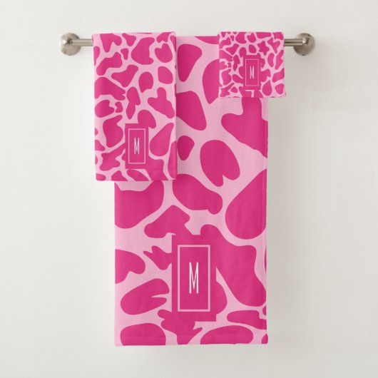 Giraffe Heet roze Monogram Modern Girly Bad Handdoek (Insitu)