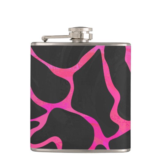 Giraffe Helder Roze en Zwarte Print Heupfles (Voorkant)