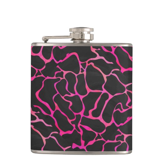 Giraffe Helder Roze en Zwarte Print Heupfles (Voorkant)