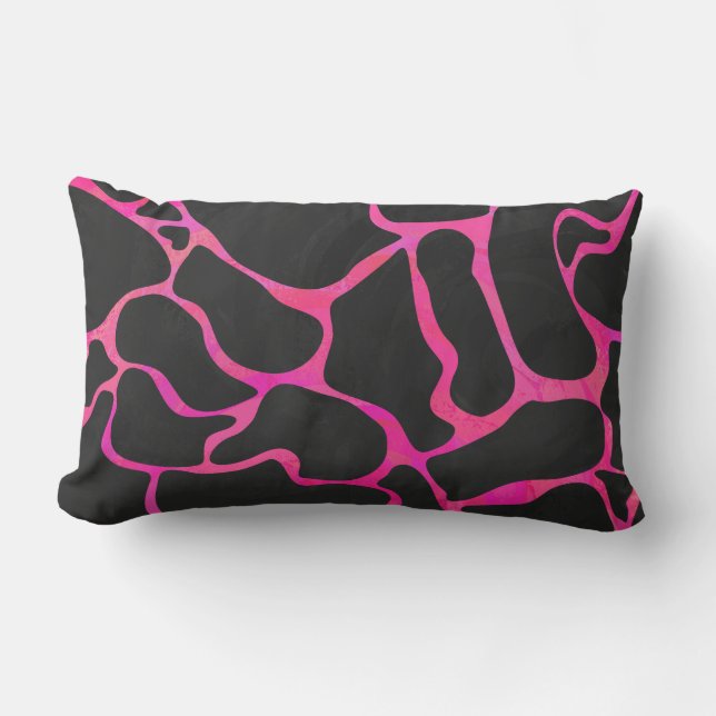 Giraffe Helder Roze en Zwarte Print Kussen (Voorkant)