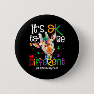 Giraffe Het Is Oké Om Anders Te Zijn Autismebewust Ronde Button 5,7 Cm