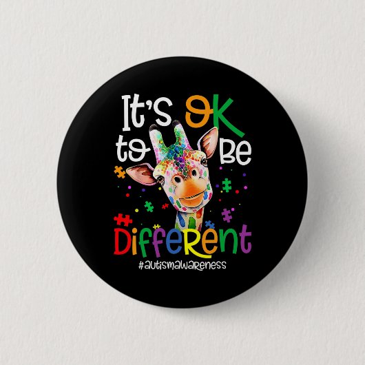 Giraffe Het Is Oké Om Anders Te Zijn Autismebewust Ronde Button 5,7 Cm (Voorkant)