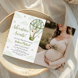 Giraffe Hete Luchtballon Groen Baby shower Foto Kaart