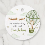 Giraffe Hete Luchtballon Groene Jongen 1e Verjaard Bedankjes Labels (Achterkant)