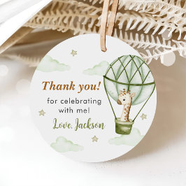 Giraffe Hete Luchtballon Groene Jongen 1e Verjaard Bedankjes Labels