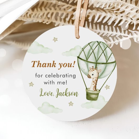 Giraffe Hete Luchtballon Groene Jongen 1e Verjaard Bedankjes Labels