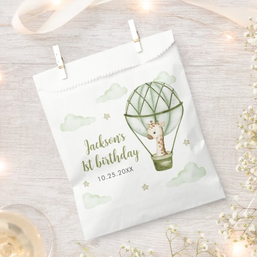 Giraffe Hete Luchtballon Groene Jongen 1e Verjaard Bedankzakje (Geknipt)
