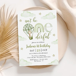 Giraffe Hete Luchtballon Groene Jongen 1e Verjaard Kaart