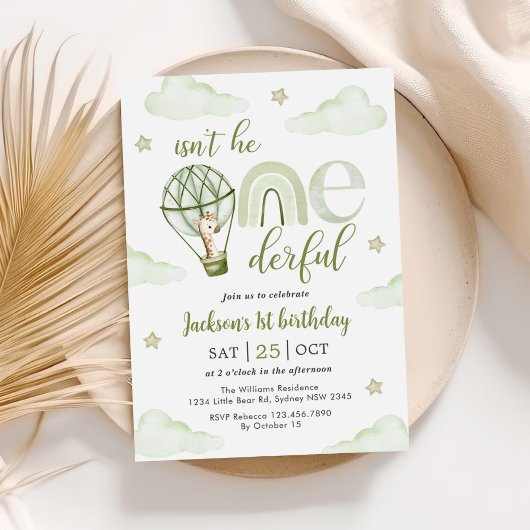 Giraffe Hete Luchtballon Groene Jongen 1e Verjaard Kaart