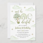 Giraffe Hete Luchtballon Groene Jongen 1e Verjaard Kaart (Voorkant)