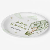 Giraffe Hete Luchtballon Groene Jongen 1e Verjaard Papieren Bordje (Gekanteld)