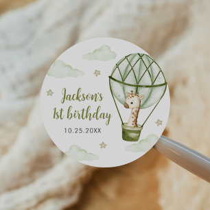 Giraffe Hete Luchtballon Groene Jongen 1e Verjaard Ronde Sticker