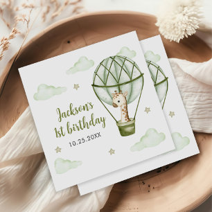 Giraffe Hete Luchtballon Groene Jongen 1e Verjaard Servet