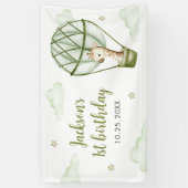 Giraffe Hete Luchtballon Groene Jongen 1e Verjaard Spandoek (Verticaal)