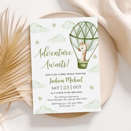 Giraffe Hete Luchtballon Groene Jongen Baby shower Kaart