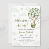Giraffe Hete Luchtballon Groene Jongen Baby shower Kaart (Voorkant)