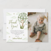 Giraffe Hete Luchtballon Groene Jongen Verjaardags Bedankkaart (Voorkant)