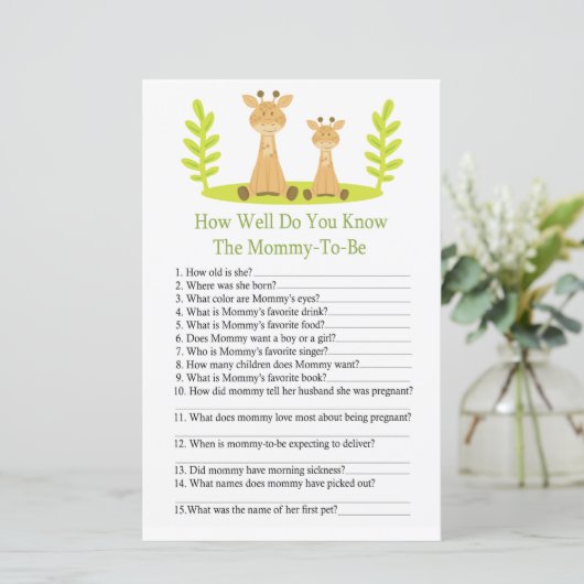 Giraffe Hoe goed ken je het baby shower spel? (Staand voorkant)