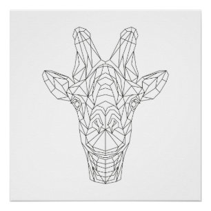 Giraffe hoofd Geometrische zwarte & witte moderne  Poster
