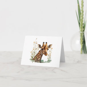 Giraffe Hoofd met Bloemen BLANK Kaart