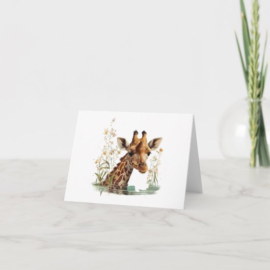 Giraffe Hoofd met Bloemen BLANK Kaart (Voorkant)