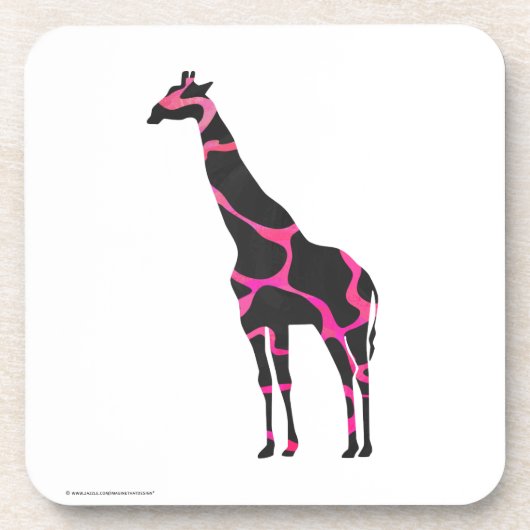 Giraffe Hot Pink en Black Silhouette Bier Onderzetter (Voorkant)