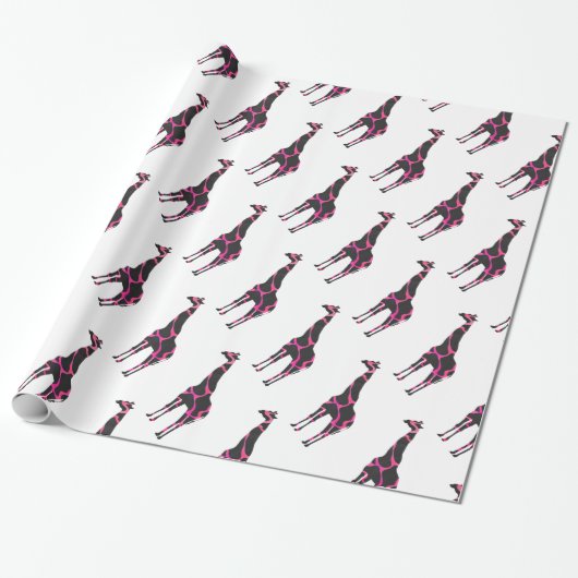 Giraffe Hot Pink en Black Silhouette Cadeaupapier (Uitgerold)