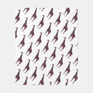 Giraffe Hot Pink en Black Silhouette Fleece Deken