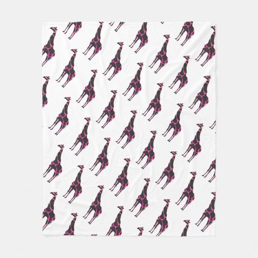 Giraffe Hot Pink en Black Silhouette Fleece Deken (Voorkant)