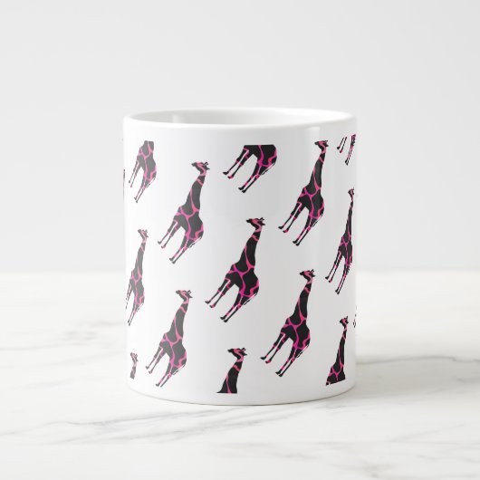 Giraffe Hot Pink en Black Silhouette Grote Koffiekop (Voorkant)