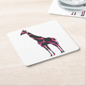 Giraffe Hot Pink en Black Silhouette Kartonnen Onderzetters (Schuin)