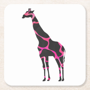 Giraffe Hot Pink en Black Silhouette Kartonnen Onderzetters