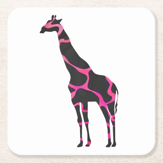 Giraffe Hot Pink en Black Silhouette Kartonnen Onderzetters (Voorkant)