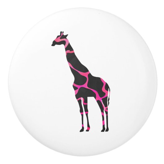 Giraffe Hot Pink en Black Silhouette Keramische Knop (Voorkant)