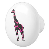 Giraffe Hot Pink en Black Silhouette Keramische Knop (Rechts)