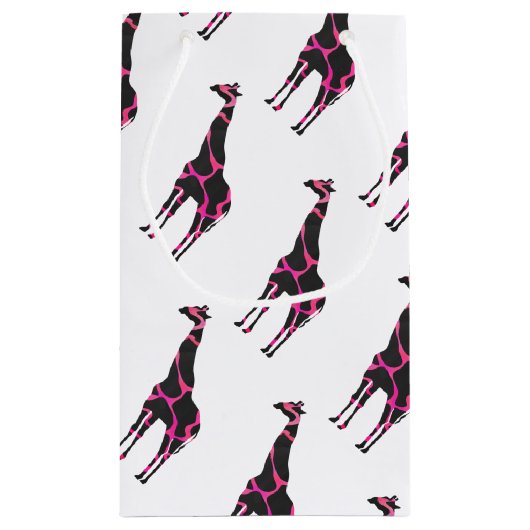 Giraffe Hot Pink en Black Silhouette Klein Cadeauzakje (Achterkant)