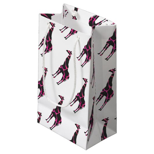 Giraffe Hot Pink en Black Silhouette Klein Cadeauzakje (Voorkant Gekanteld)