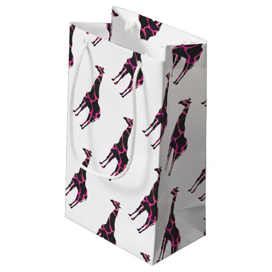 Giraffe Hot Pink en Black Silhouette Klein Cadeauzakje (Achterkant Gekanteld)