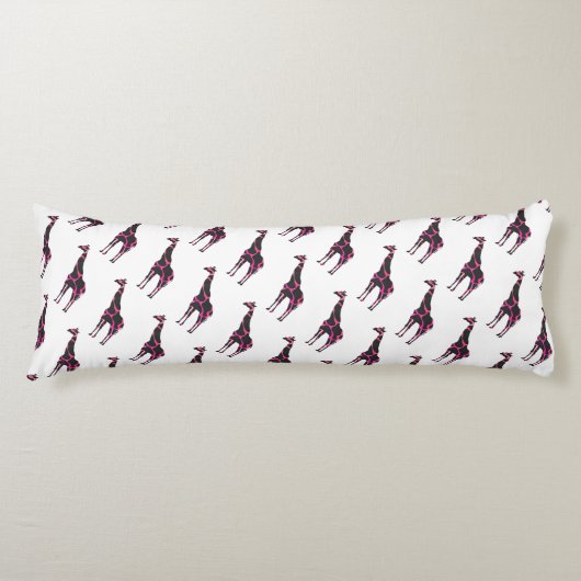 Giraffe Hot Pink en Black Silhouette Lichaamskussen (Voorkant)