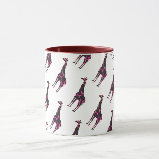 Giraffe Hot Pink en Black Silhouette Mok (Midden)