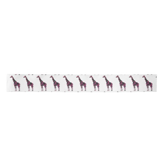 Giraffe Hot Pink en Black Silhouette Satijnen Lint (Voorkant)