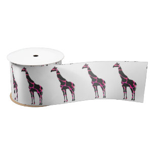 Giraffe Hot Pink en Black Silhouette Satijnen Lint