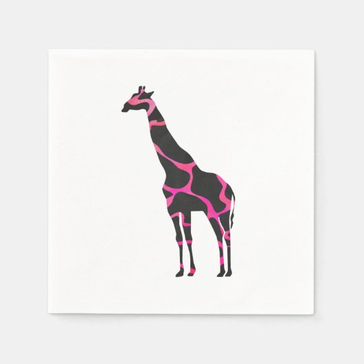 Giraffe Hot Pink en Black Silhouette Servet (Voorkant)