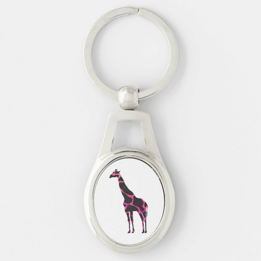 Giraffe Hot Pink en Black Silhouette Sleutelhanger (Voorkant)
