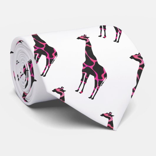 Giraffe Hot Pink en Black Silhouette Stropdas (Opgerold)