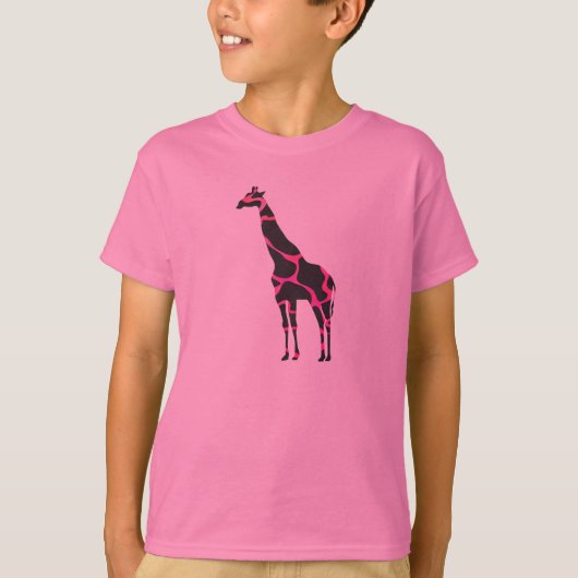 Giraffe Hot Pink en Black Silhouette T-shirt (Voorkant)