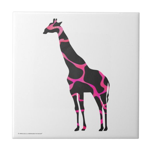 Giraffe Hot Pink en Black Silhouette Tegeltje (Voorkant)