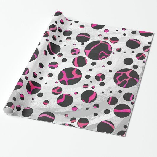 Giraffe Hot Pink en zwarte afdrukken Cadeaupapier (Uitgerold)