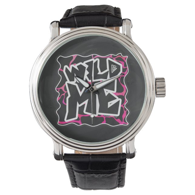Giraffe Hot Pink en zwarte afdrukken Horloge (Voorkant)