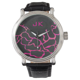 Giraffe Hot Pink en zwarte afdrukken Horloge